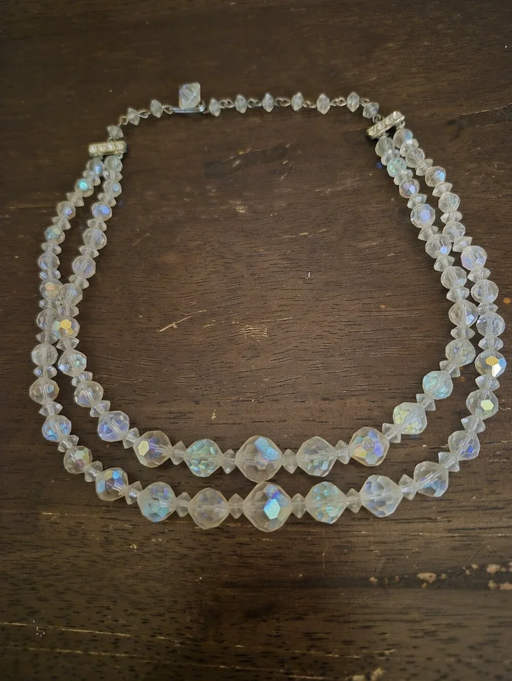 Aurora Crystal Bead Double-Strand Necklace - Clear Iridescent
